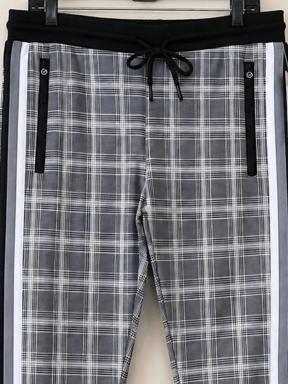 G-Net Men's Black Plaid Printed Fleece Streetwear Jogger Pants SZ M